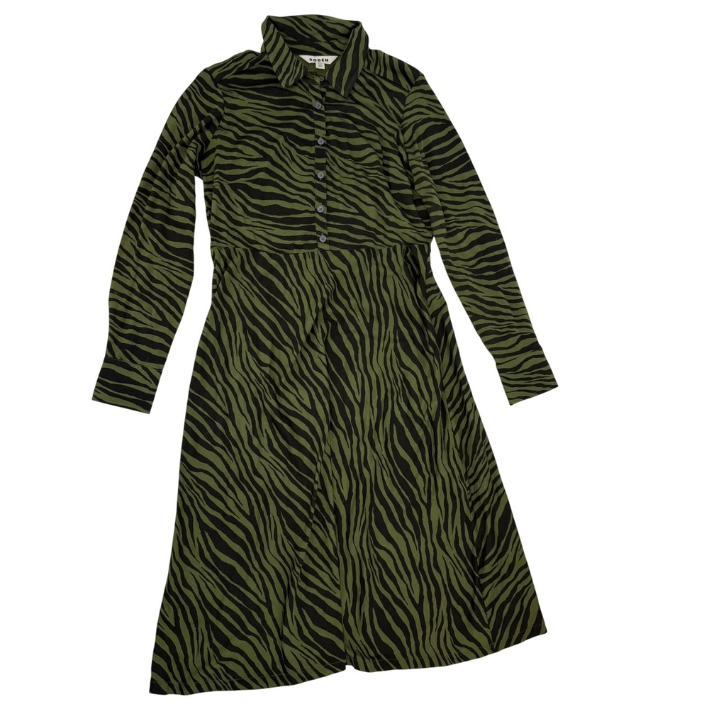 Boden Olive Green Zebra-Print Midi Shirt Dress - Picture 2 of 7